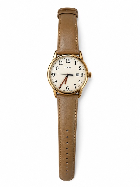 Timex Other - Timex Gold Case White Dial Beige Leather Strap Watch